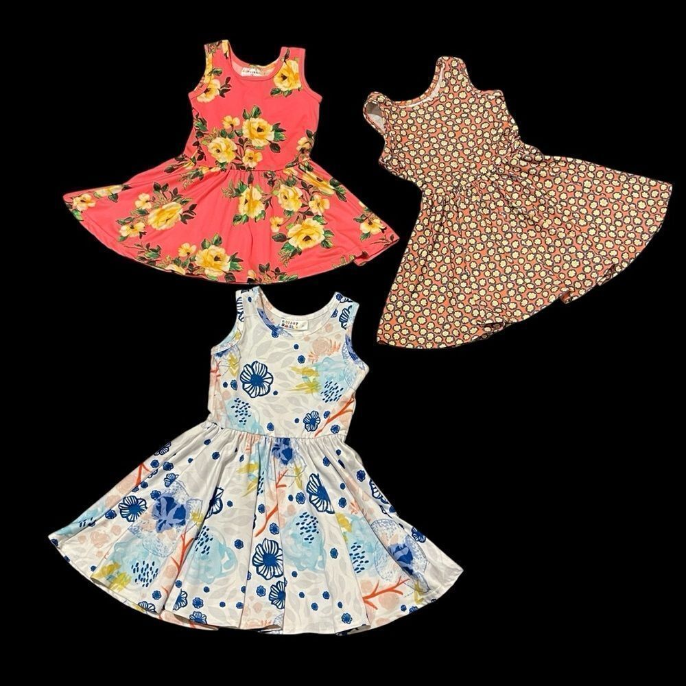 Dot Dot Smile 3 Sleeveless Twirl Floral Pattern Dresses Orange White Blue sz 2T